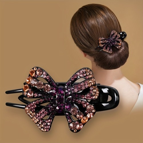 Rhinestone Butterfly Flexible Hair Claw Clip Vintage Hair Accessories For Women