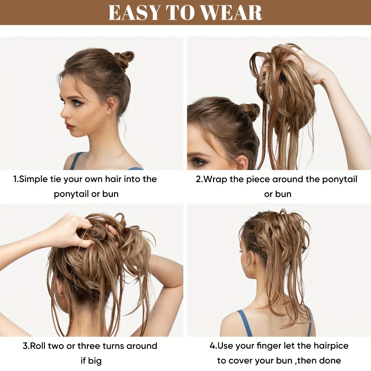 Updo Using Extensions Long Tousled Messy Bun: Easy-to-Use Synthetic Hair Extension for Women ...