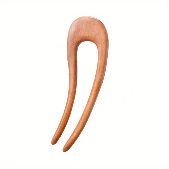 1pc Minimalist U Shape Two Pronged Wood Hair Fork Wood Hairpin For Thick Hair Minimal Bun Holder And Ponytail Holder