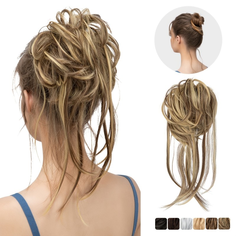 Long Tousled Messy Bun: Easy-to-Use Synthetic Hair Extension for Women's Updos