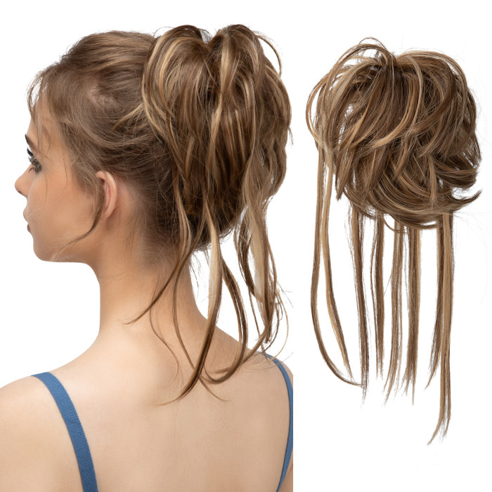 Long Tousled Messy Bun: Easy-to-Use Synthetic Hair Extension for Women's Updos
