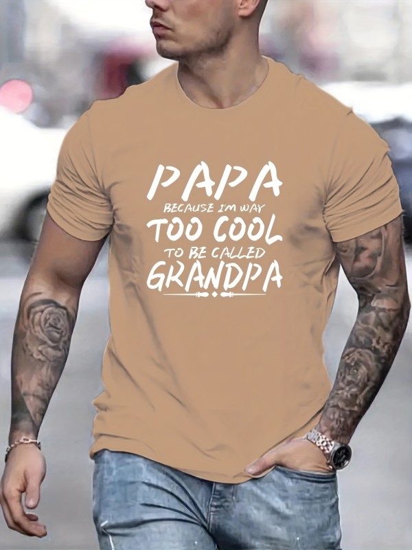 Papa & Grandpa Letter Print Men's T-shirt, Crew Neck Short Sleeve Tops, Graphic Tee Men's Summer Clothes, Men's Outfits