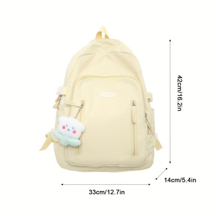 1pc Simple Solid Color Backpack, Preppy Versatile Casual Schoolbag, High School Middle School Students Backpack, College Students Travel Backpack, Students Commuter Bag For Daily Use