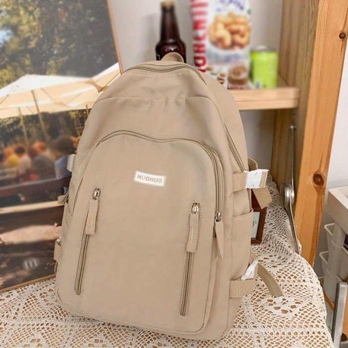 1pc Simple Solid Color Backpack, Preppy Versatile Casual Schoolbag, High School Middle School Students Backpack, College Students Travel Backpack, Students Commuter Bag For Daily Use