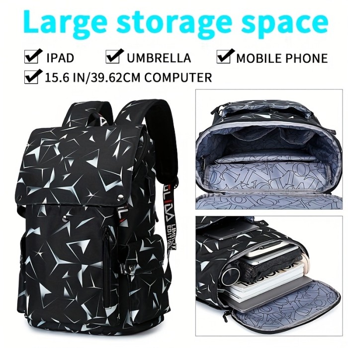 Laptop Backpack Can Hold Laptop 15.6 Inch With USB Charging Port, Waterproof Large Capacity Travel Backpack
