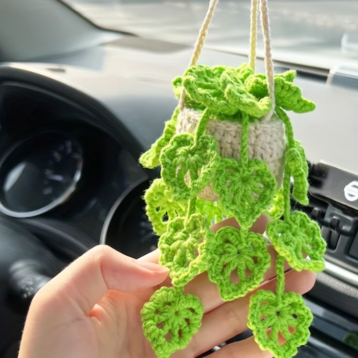 New Style Car Pendant Hand Crochet Hanging Orchid Potted Plant Wool Pendant Car Creative Pendant