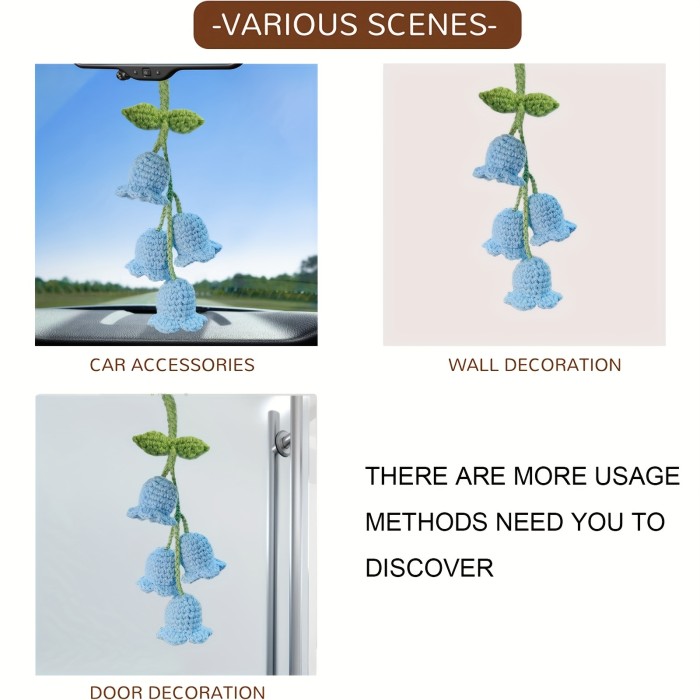 Cute Plants Crochet Rear View Mirror Accessories, Handmade Car Mirror Hanging Accessories, Rearview Mirror Accessories Car Ornament For Women, Flowers