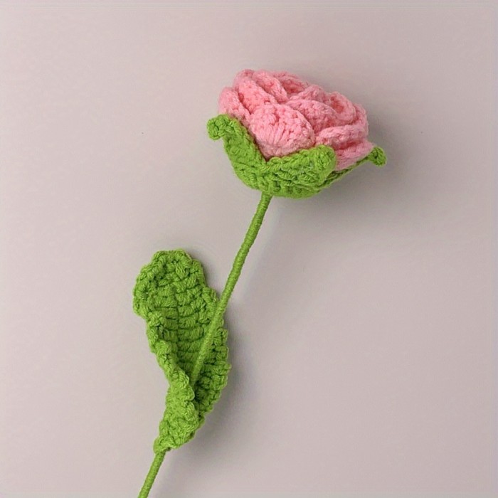 1pc, Fabric Artificial Plant, Rose Woven Bouquet, Fake Flower, Creative Handmade Bouquet Finished, Hand Hook Flower Crochet Crochet Woolen Woven Flower, Gift For Bestie Mother Teacher, Creative Gift