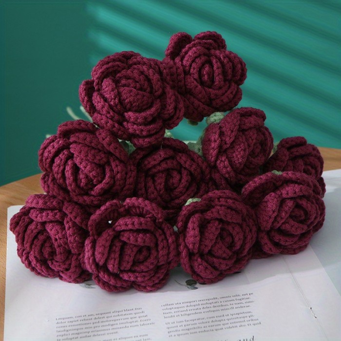 1pc Creative Crochet Wool Eternal Flower Round Rose Handicrafts Unique Flower For Family Friend Lover Gift