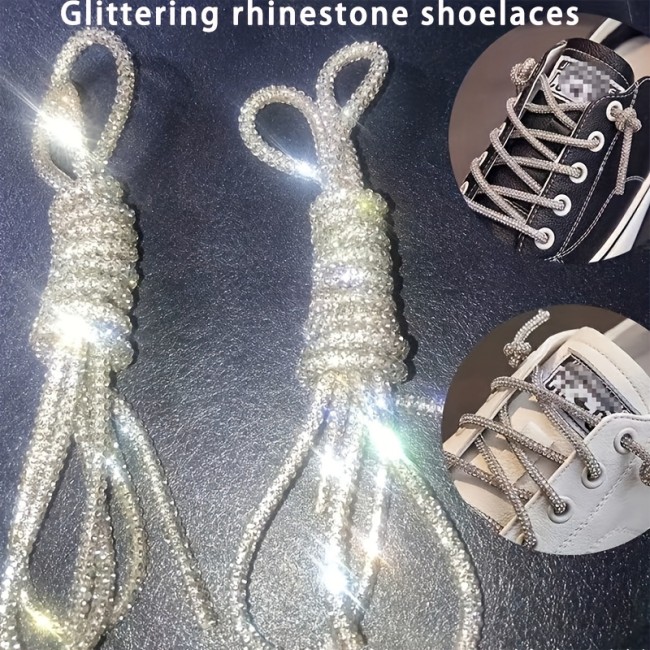 2pcs\u002Fpair Shiny Rhinestone Rope Shoelaces, Fashion Rhinestone Shoelaces For Sports Shoes, Casual Shoes