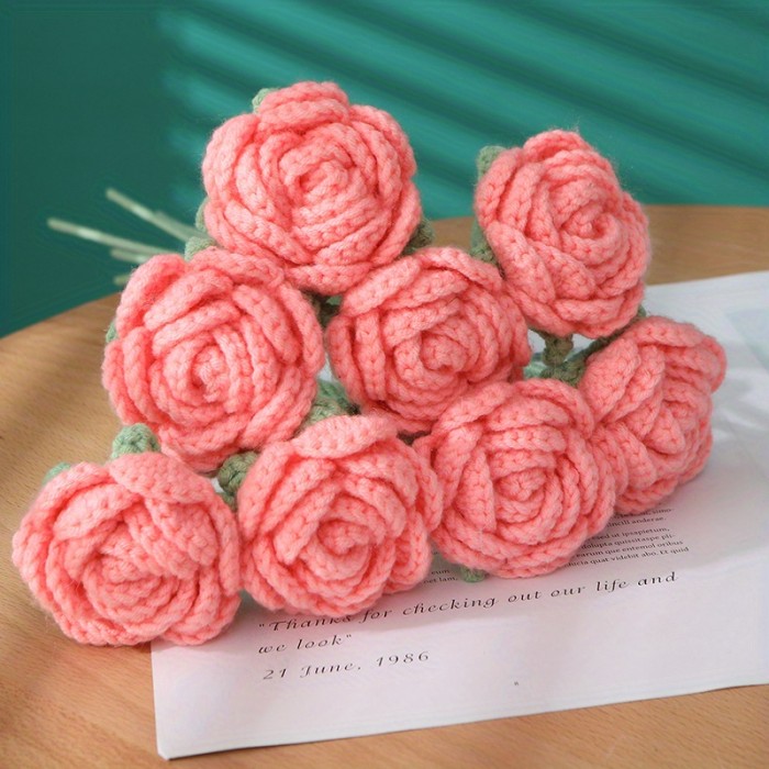 1pc Creative Crochet Wool Eternal Flower Round Rose Handicrafts Unique Flower For Family Friend Lover Gift