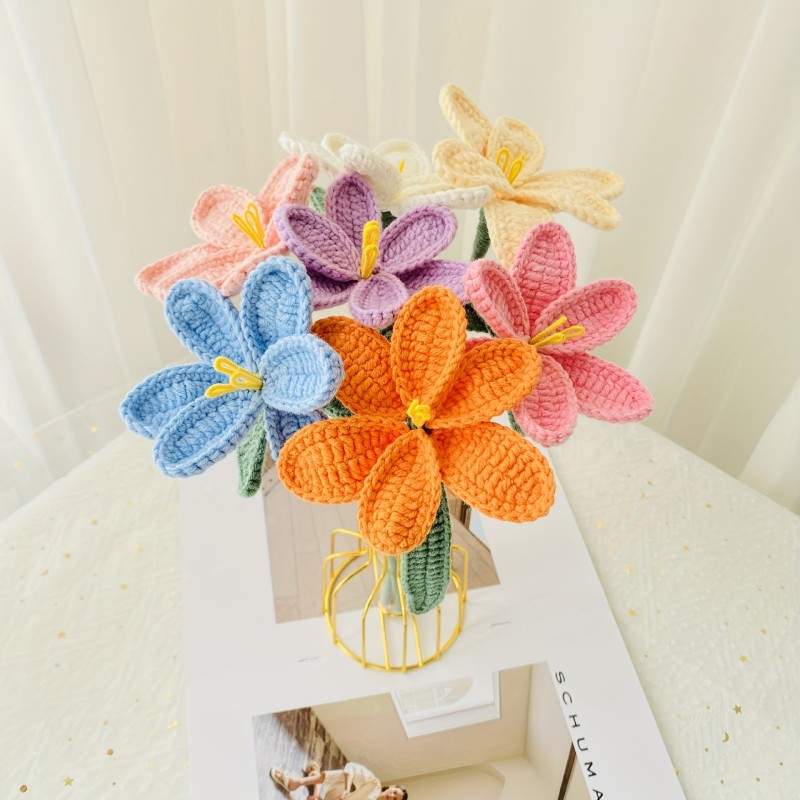 1pc Handmade Crochet Flower, Knitted Blooming Tulip By Milk Cotton Yarn, Forever Flower For Mother's Day Gift, Valentines Gift, Home Decor