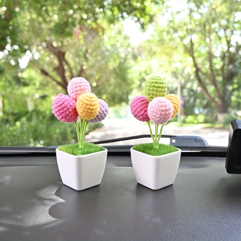 1pc Handmade Crocheted Balloon Bonsai, Cute Car Interior Dashboard Decor Accessory, Center Console Ornaments, Creative Gifts Idea, Desktop Decor