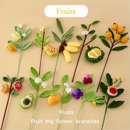 1pc, Creative Hand-knitted Woolen Fruit, Large Branch Fruit Bouquet, Grape Bouquet, Mango Bouquet, Lemon Bouquet, Twist Bouquet, Decorative Floral Small Ornaments, DIY Home Indoor Decorative Flowers, Holiday Exquisite Bouquet Gift