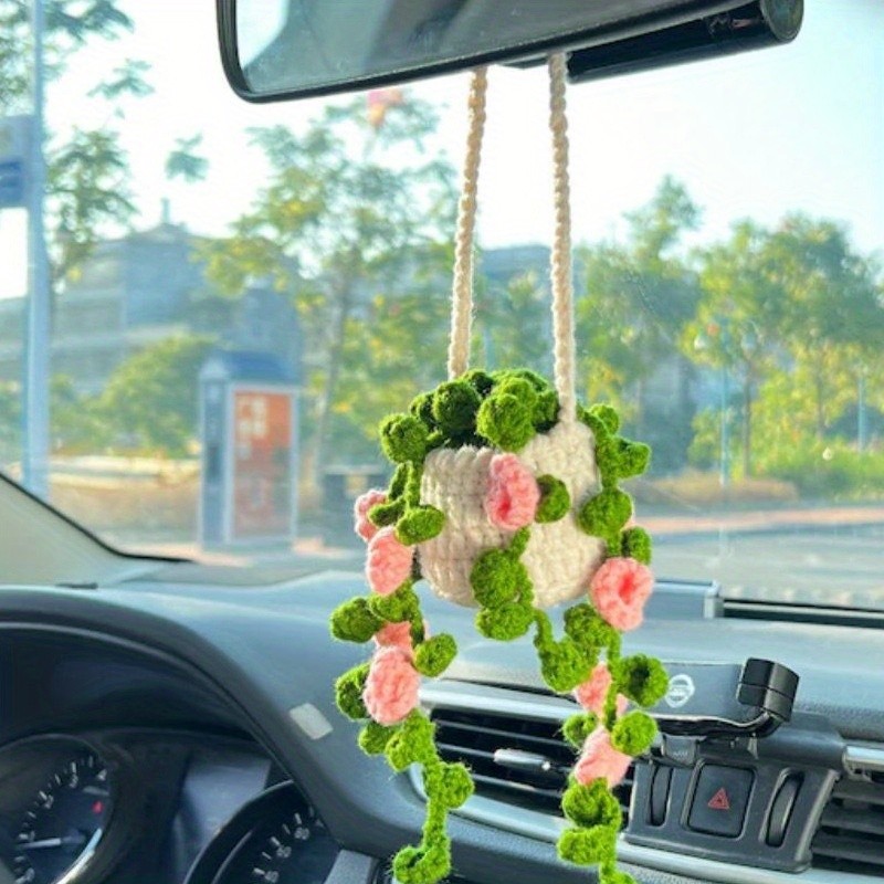 New Style Car Pendant Hand Crochet Hanging Orchid Potted Plant Wool Pendant Car Creative Pendant