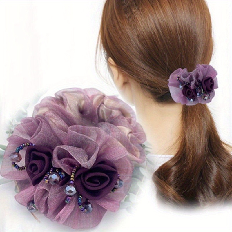 3 Scrunchies à Cheveux Artisanaux Avec Perles - Style Pastel, Boutique, Neufs
