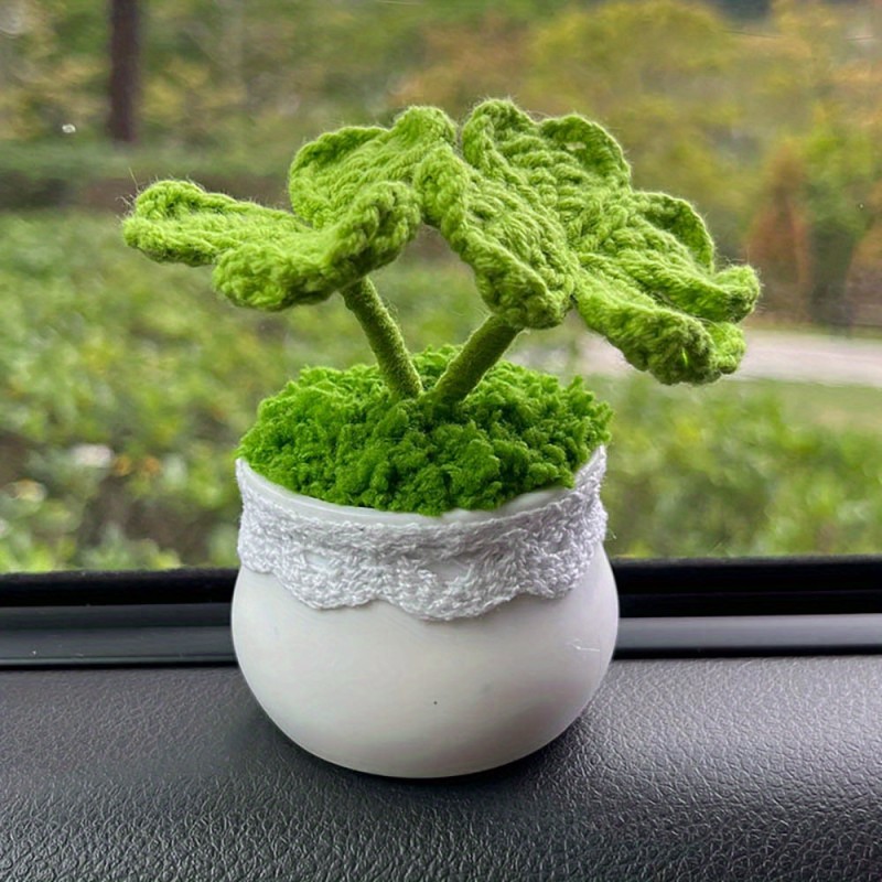 Crochet Clover Potted Plants,Car Interior Center Console Ornaments,Handmade Gifts For Her,Amigurumi Car Dashboard Decor Accessory,Office Desktop Decor