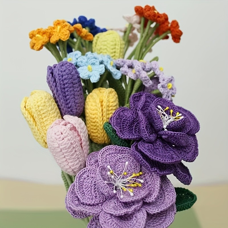 1pc Hand Woven Bouquet Wool Hook Weaving Simulation Flower Weaving Female Women's Furniture Jewelry Gifts