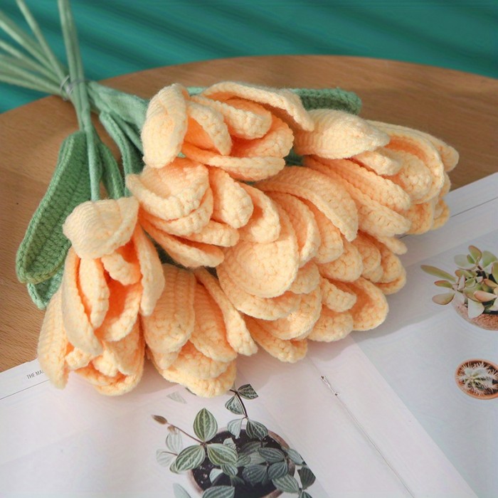1pc Creative Crochet Wool Eternal Flower Tulip Gift Handicrafts Every Flower Is Unique