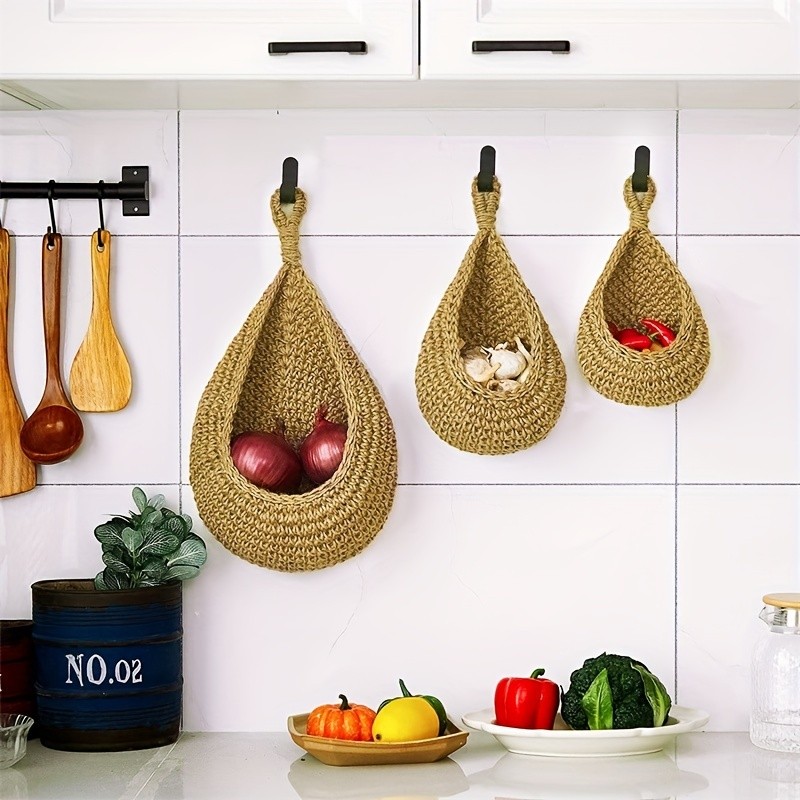 1pc Handmade Crochet Wall Hanging Fruit Vegetable Storage Basket, Flower Basket, Bohemia Home Decor