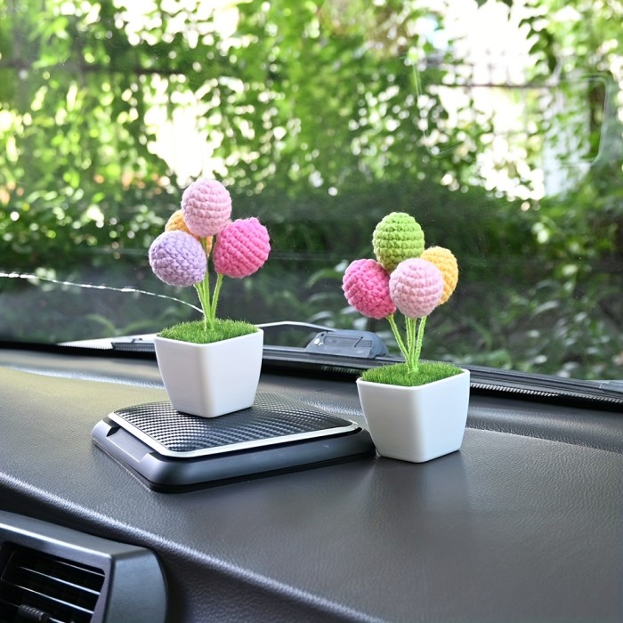 1pc Handmade Crocheted Balloon Bonsai, Cute Car Interior Dashboard Decor Accessory, Center Console Ornaments, Creative Gifts Idea, Desktop Decor