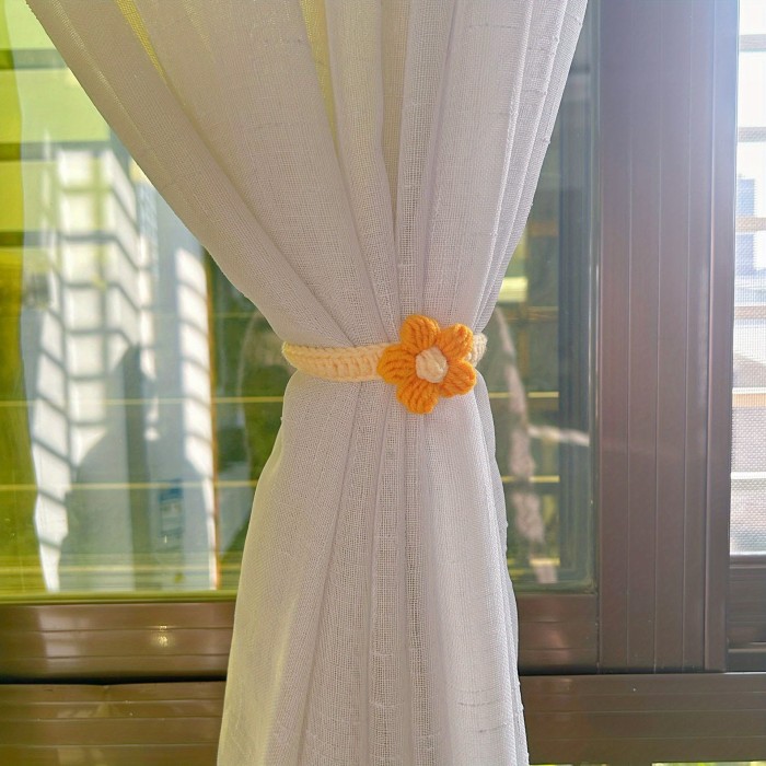 Pure Hand-crocheted Wool Choux Flower Curtain Strap Hand-crocheted Flower Braided Curtain Tie Rope Strap