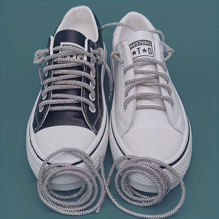 2pcs\u002Fpair Shiny Rhinestone Rope Shoelaces, Fashion Rhinestone Shoelaces For Sports Shoes, Casual Shoes