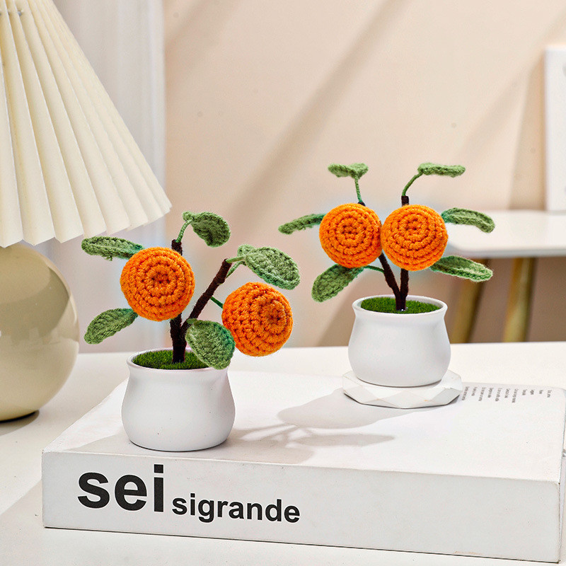 1pc Artificial Flower Wool Potted Finished Hand - Woven Office Home Desktop Decoration Decorative Flower Pot