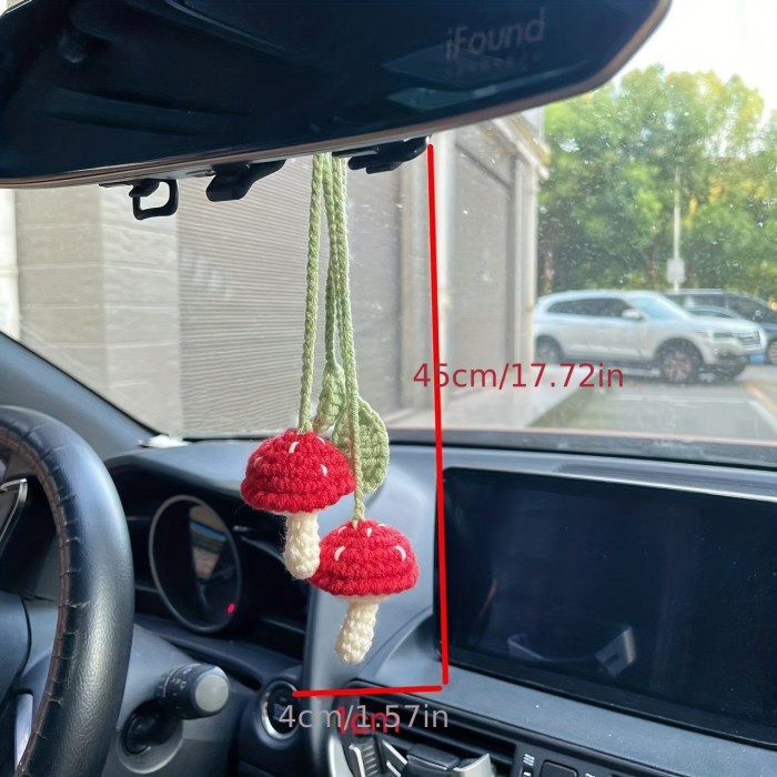 1pc\u002F2pcs Cute Little Mushroom Crochet Car Rearview Mirror Accessories, Car Decoration, Ladies' Bag Accessories, Home Decoration Hanging Ornaments,Gift