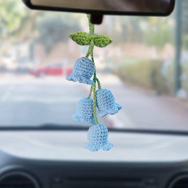 Cute Plants Crochet Rear View Mirror Accessories, Handmade Car Mirror Hanging Accessories, Rearview Mirror Accessories Car Ornament For Women, Flowers