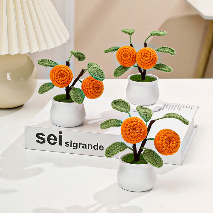 1pc Artificial Flower Wool Potted Finished Hand - Woven Office Home Desktop Decoration Decorative Flower Pot