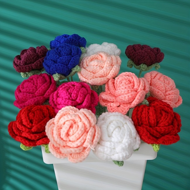 1pc Creative Crochet Wool Eternal Flower Round Rose Handicrafts Unique Flower For Family Friend Lover Gift