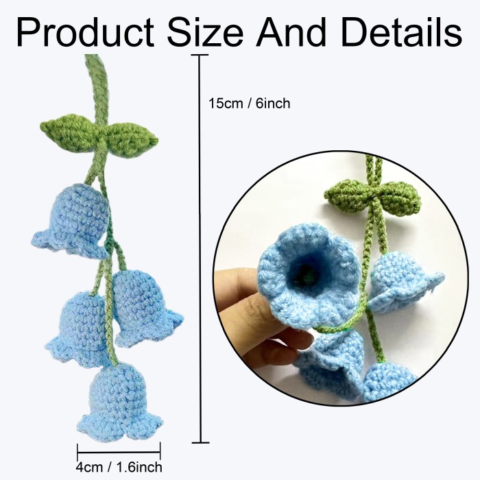 Cute Plants Crochet Rear View Mirror Accessories, Handmade Car Mirror Hanging Accessories, Rearview Mirror Accessories Car Ornament For Women, Flowers