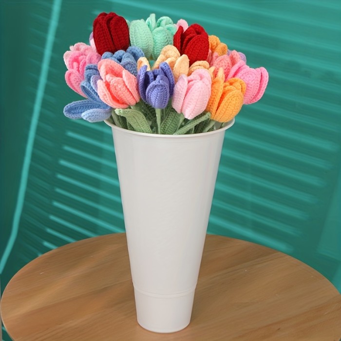 1pc Creative Crochet Wool Eternal Flower Tulip Gift Handicrafts Every Flower Is Unique