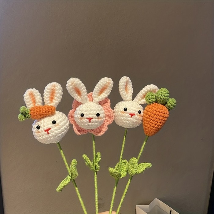 Festival Party Gift Home Decoration, Hand-knitted Cute Rabbit, DIY Woven Bouquet Creative Birthday Gifts For Girls Women