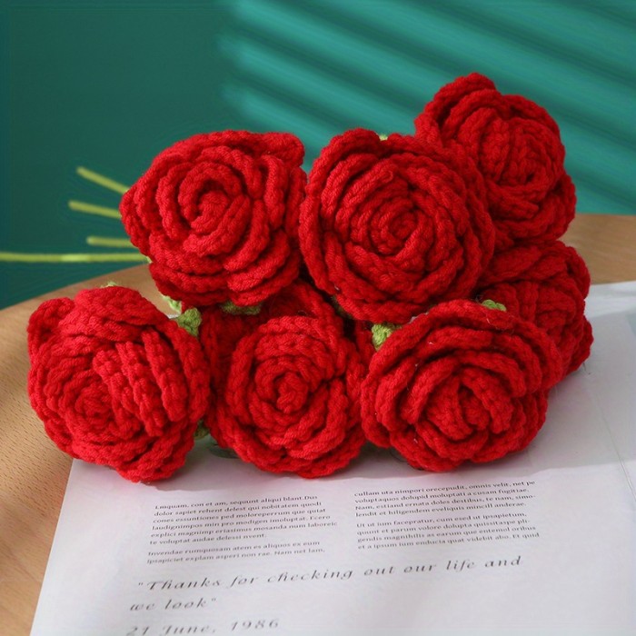 1pc Creative Crochet Wool Eternal Flower Round Rose Handicrafts Unique Flower For Family Friend Lover Gift