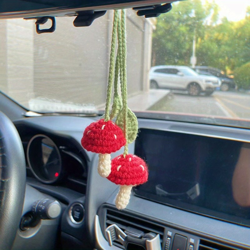 1pc\u002F2pcs Cute Little Mushroom Crochet Car Rearview Mirror Accessories, Car Decoration, Ladies' Bag Accessories, Home Decoration Hanging Ornaments,Gift