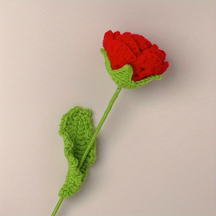 1pc, Fabric Artificial Plant, Rose Woven Bouquet, Fake Flower, Creative Handmade Bouquet Finished, Hand Hook Flower Crochet Crochet Woolen Woven Flower, Gift For Bestie Mother Teacher, Creative Gift