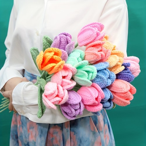 1pc Creative Crochet Wool Eternal Flower Tulip Gift Handicrafts Every Flower Is Unique
