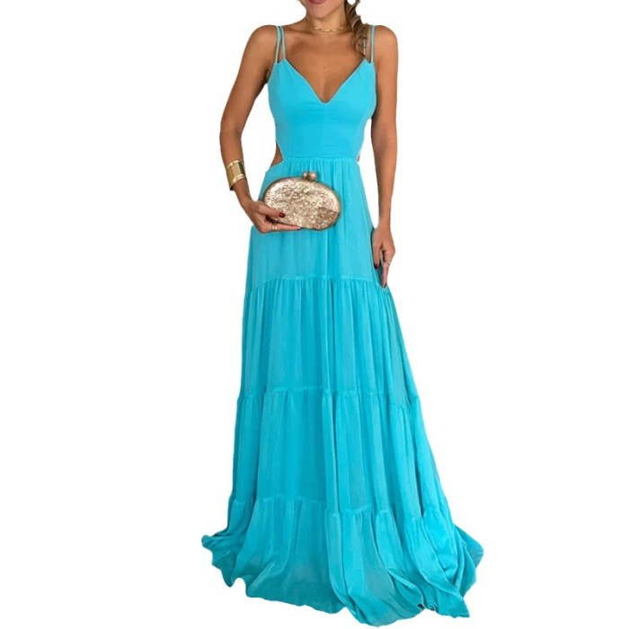 Women's Fashion Casual Elegant Sling Loose Solid Color  Maxi Dress