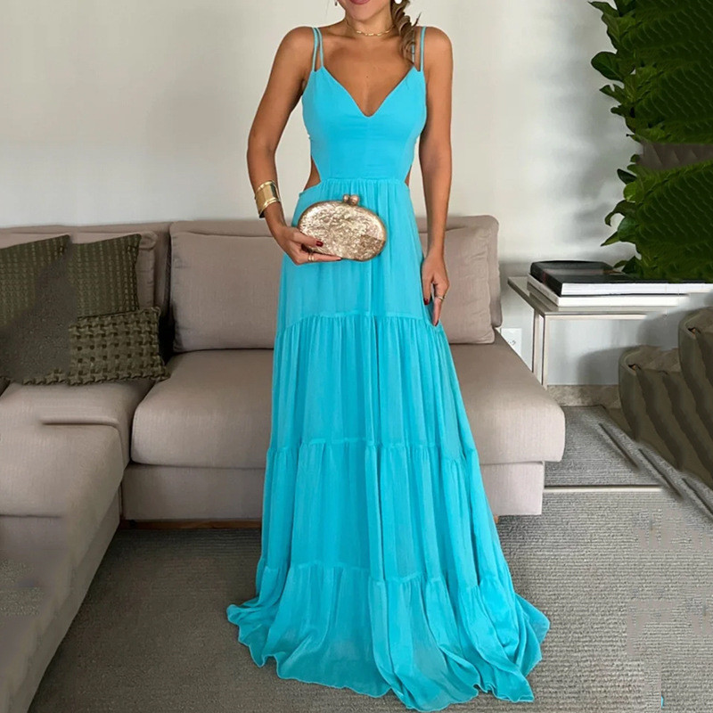 Women's Fashion Casual Elegant Sling Loose Solid Color  Maxi Dress
