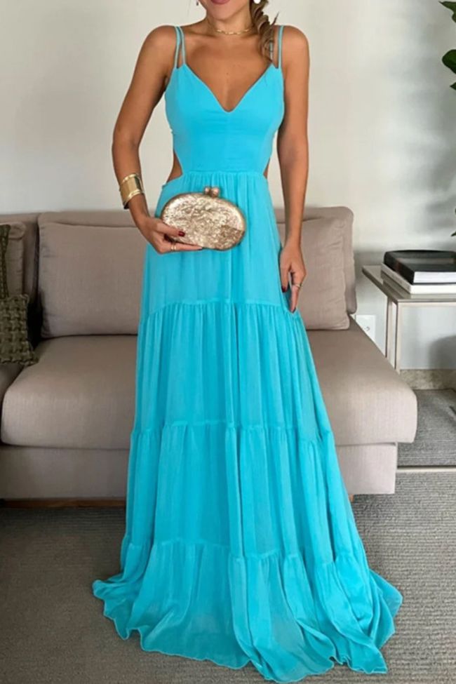 Women's Fashion Casual Elegant Sling Loose Solid Color  Maxi Dress