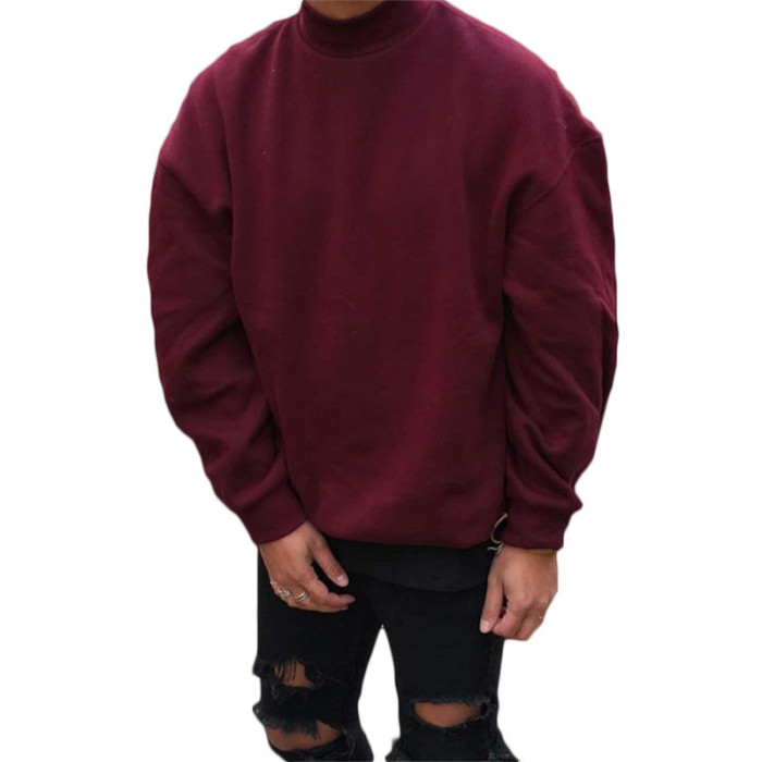 Men's Fashion Round Neck Pullover Solid Color Loose Sweatshirt