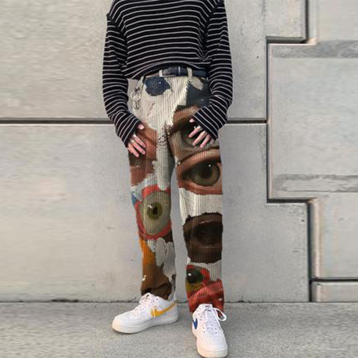 Men's Autumn Loose Straight Elastic Waist Solid Color Casual Trousers