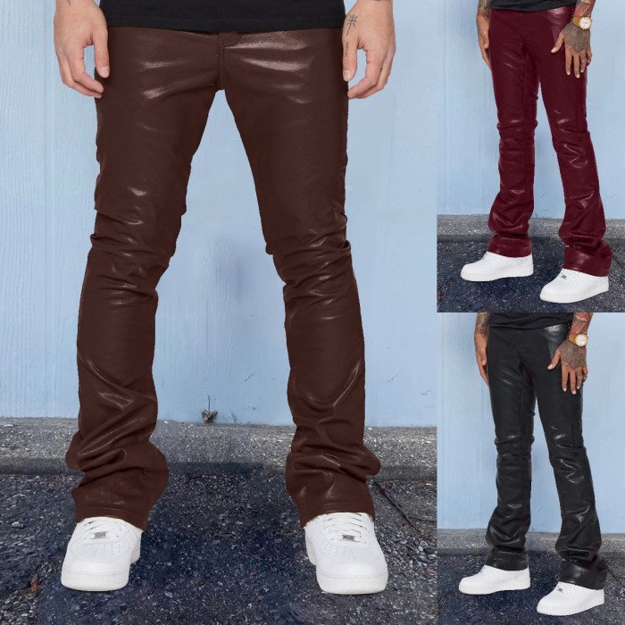 Men's Printed Mid Waist Loose Casual Plus Size Hip Hop Pants Leather Pants