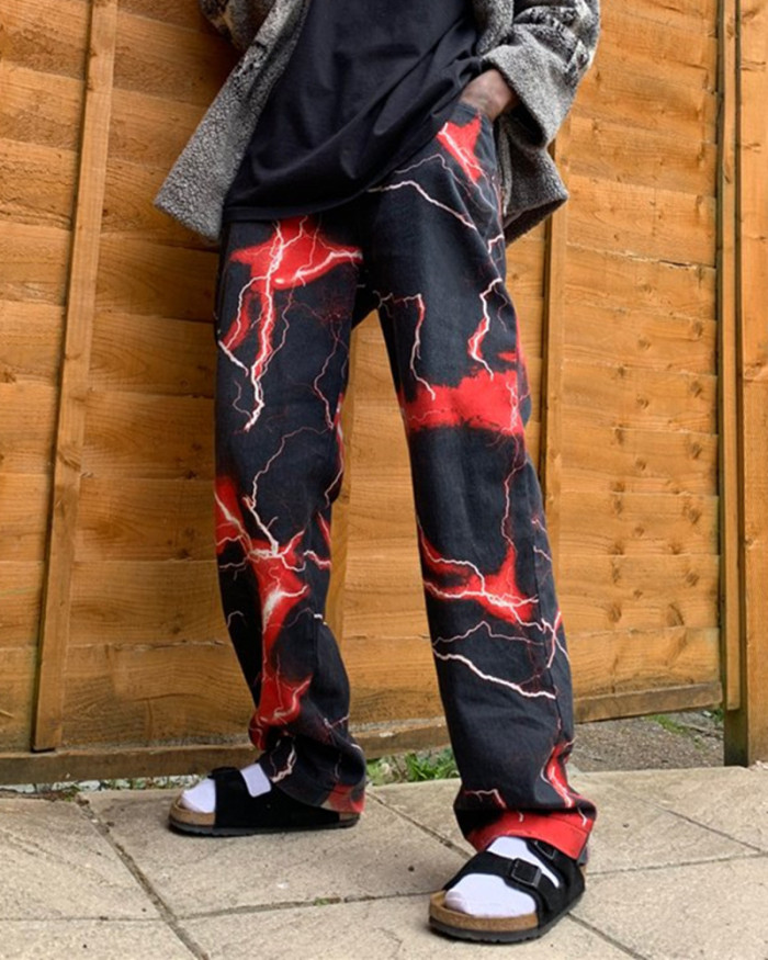 Men's Fashion Harajuku Diablo Street Retro Lightning Casual Pants