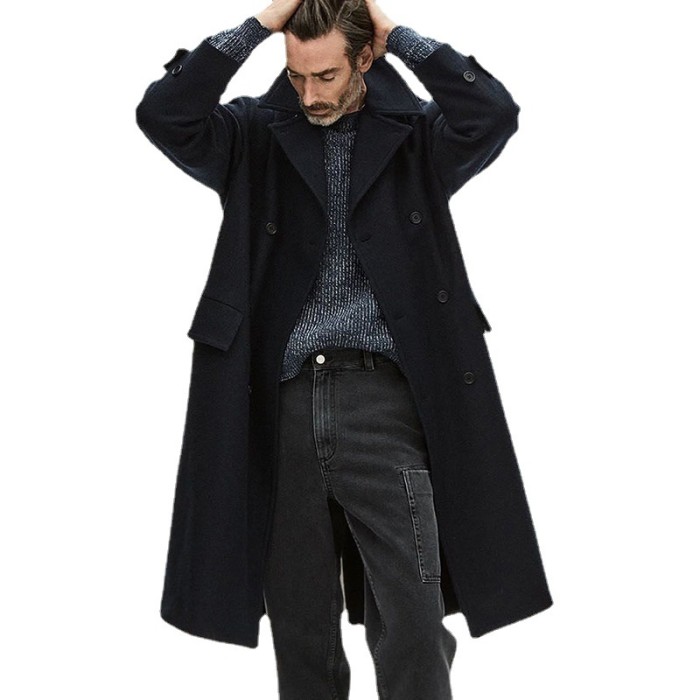 Men's Fashion Solid Color Casual Business Retro Mid Length Coat