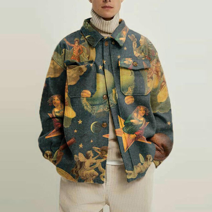 Men's Printed Lapel Loose Casual Jacket Coat Tops
