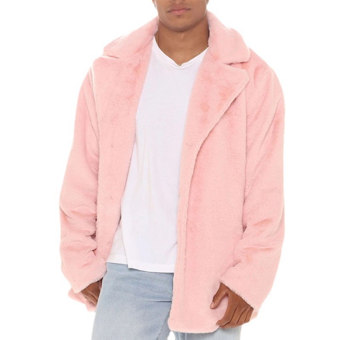 Men's Loose Lapel Solid Color Cardigan Jacket Fleece Coat