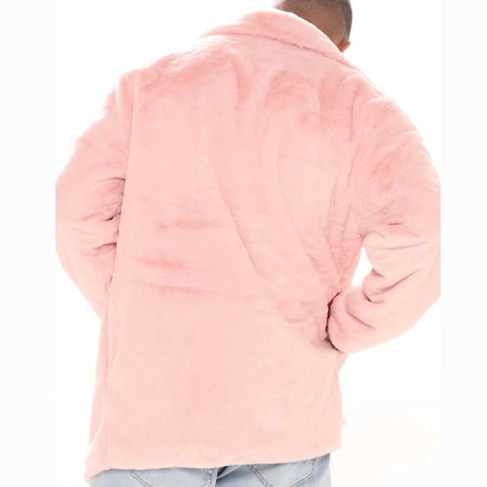 Men's Loose Lapel Solid Color Cardigan Jacket Fleece Coat